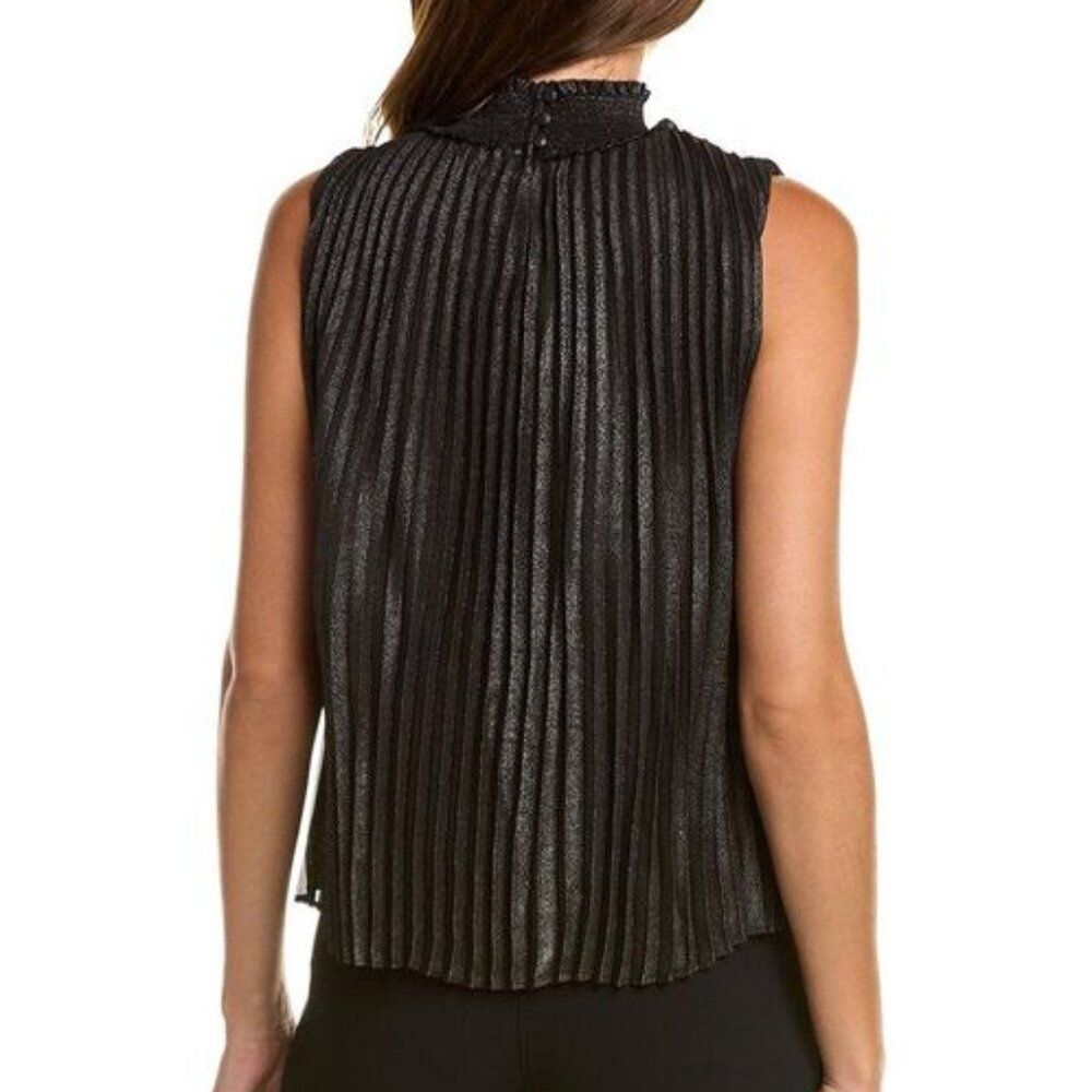 Nanette Lepore Sleeveless Accordion Pleat Black/Silver Metallic Blouse Size S - Picture 10 of 10